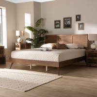 Baxton Studio Zenon-Ash Walnut-King Zenon Mid-Century Modern Walnut Brown Finished Wood King Size Platform Bed